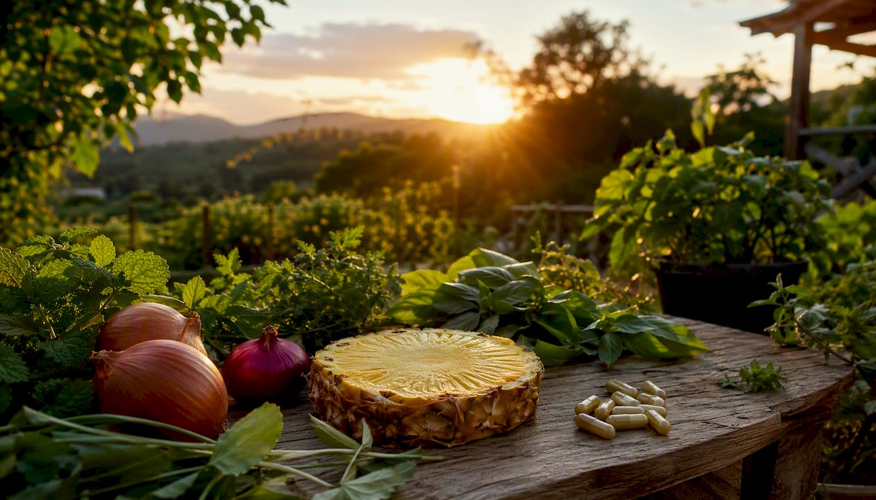 Cápsulas de suplemento con bromelina y quercetina para potenciar tu bienestar