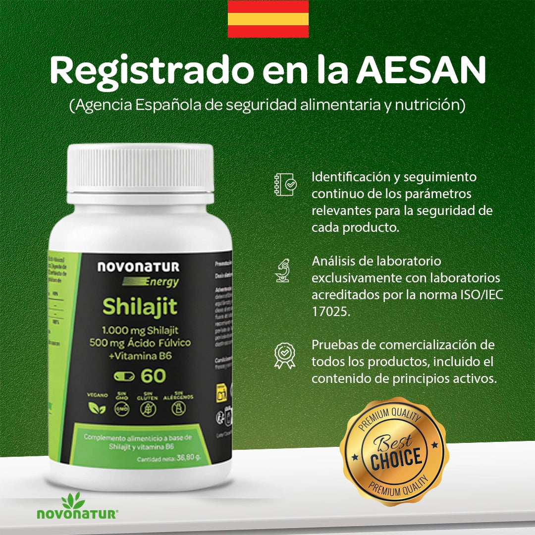 Shilajit 1000 mg con Ácido Fúlvico y Vitamina B6