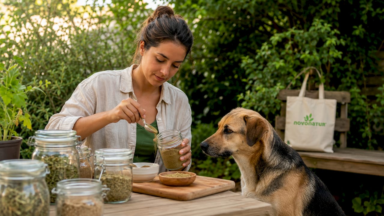 Una mujer elabora suplementos naturales para su perro
