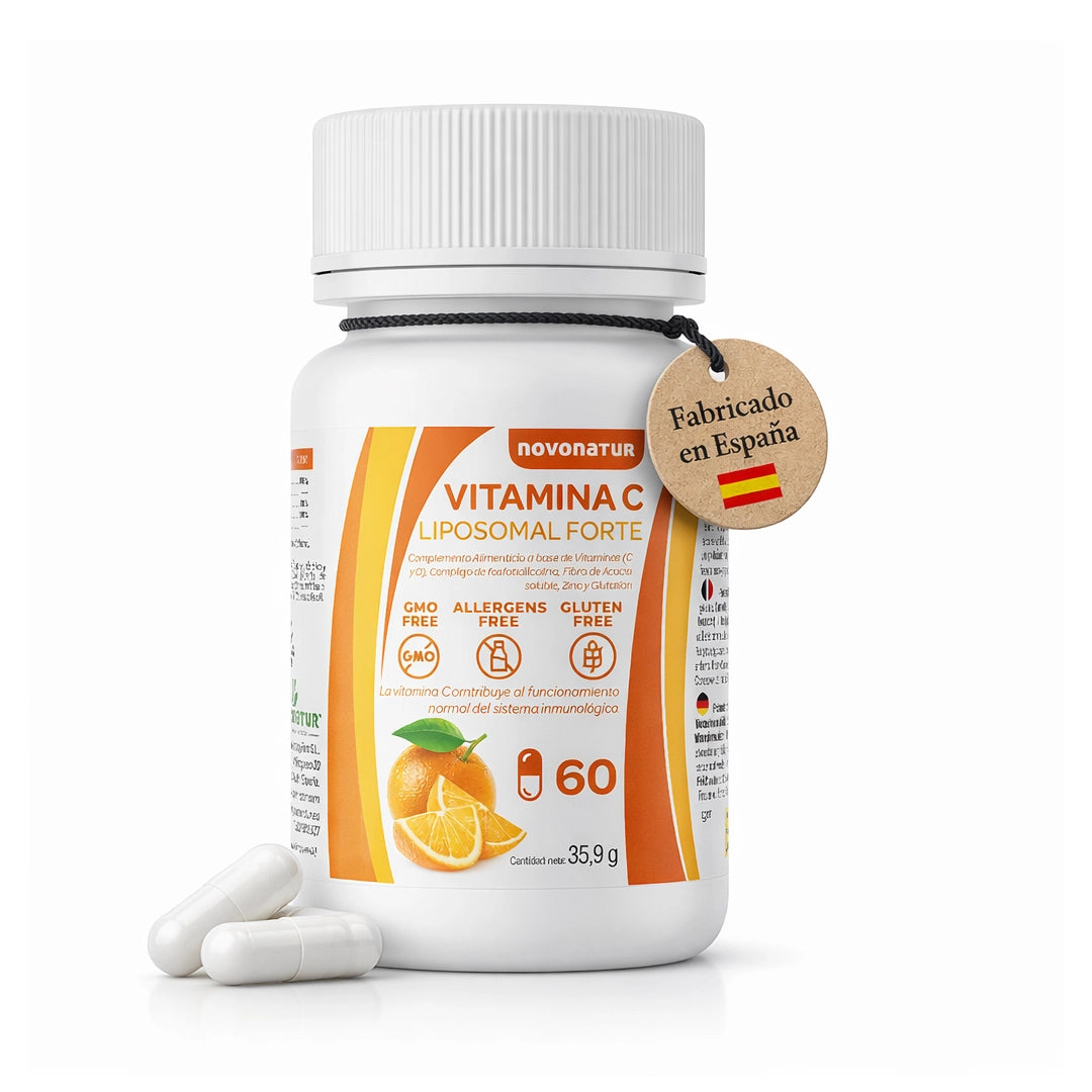 Bote de Vitamina C Liposomal Forte Novonatur con 60 cápsulas, suplemento alimenticio con vitamina C de alta absorción, fosfatidilcolina, zinc y glutatión para apoyar el sistema inmunológico.