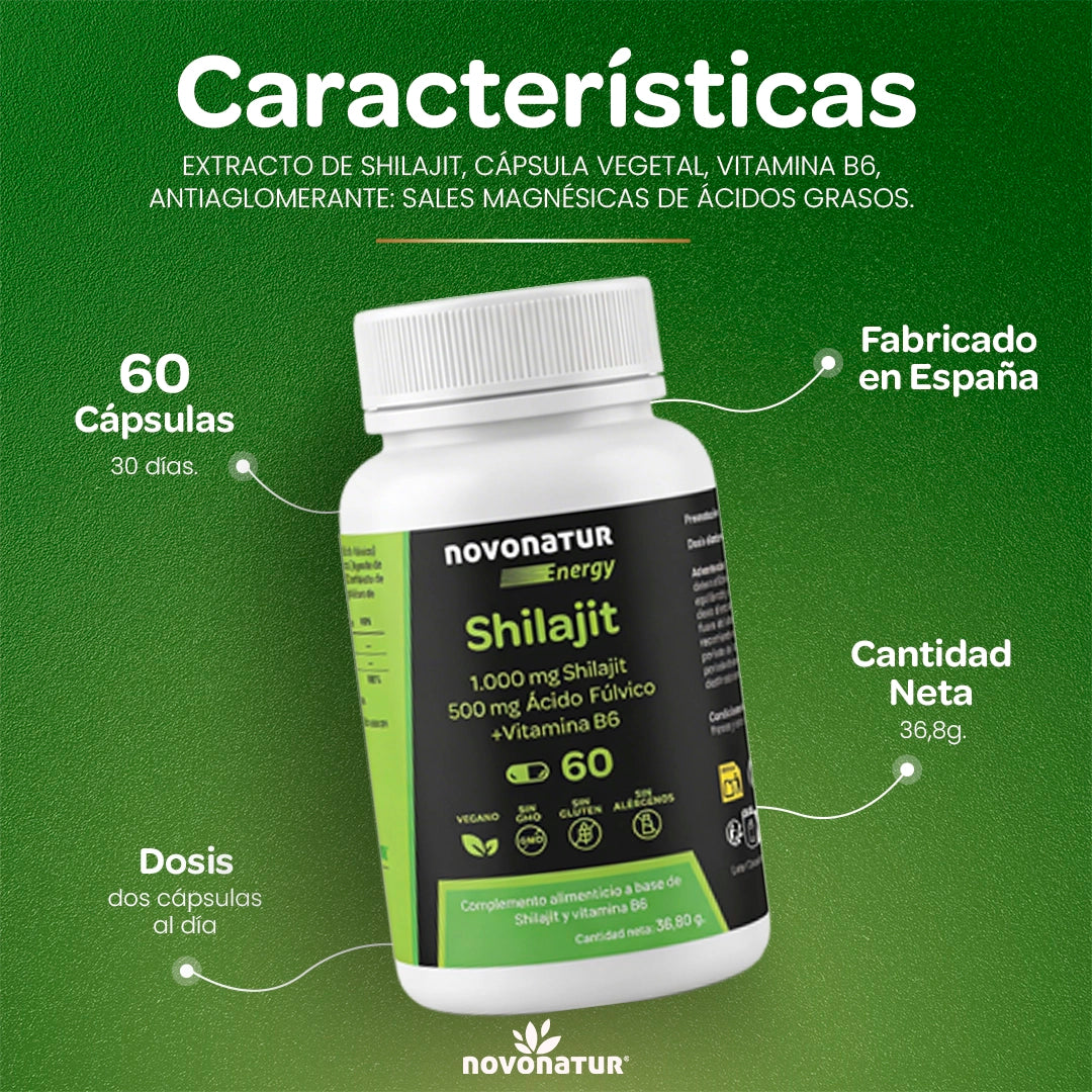 Shilajit 1000 mg con Ácido Fúlvico y Vitamina B6
