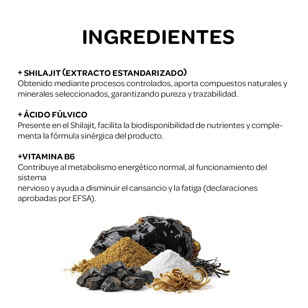 Shilajit 1000 mg con Ácido Fúlvico y Vitamina B6