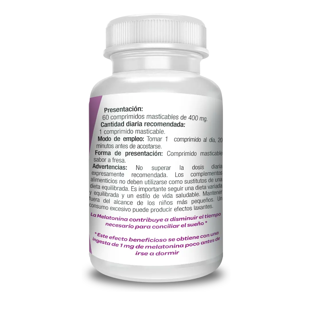 Etiqueta lateral de melatonina Novonatur 60 comprimidos con ingredientes e información nutricional.